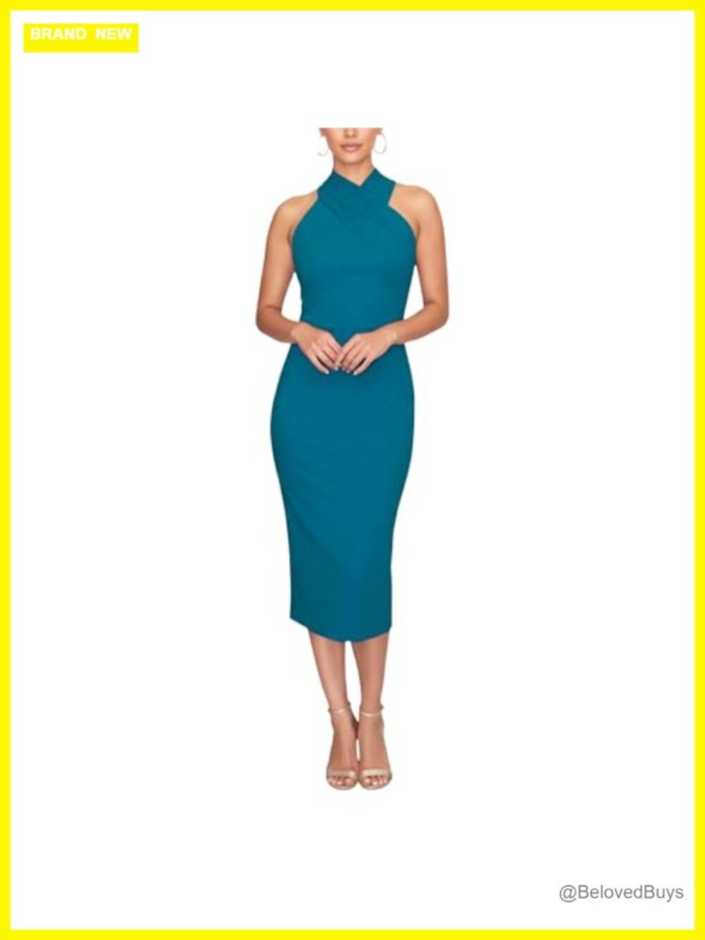 Sleeveless Halter Bodycon Midi Cocktail Party Dress Scuba Crepe